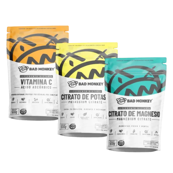 Citrato de Magnesio 500g + Citrato de Potasio 500g + Ácido Ascórbico 500g