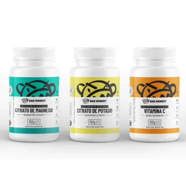 Citrato de Magnesio 150g + Citrato de Potasio 150g + Vitamina C 150g