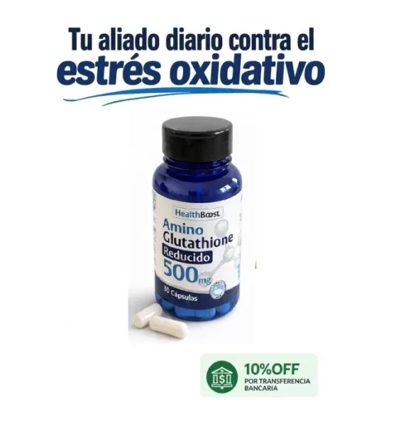 Amino Glutathione Reducido 500mg. Anti envejecimiento celular. Suplemento Natural HealthBoost