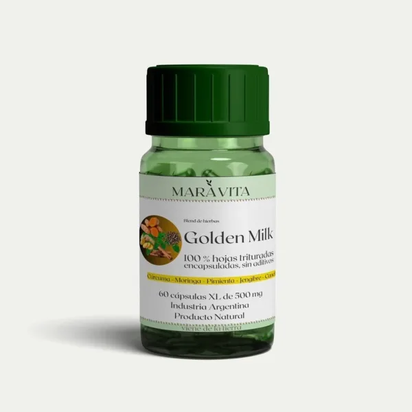 Blend Multivitamínico Golden Milk – (Moringa + Cúrcuma + Pimienta + Jengibre + Canela) en Cápsulas