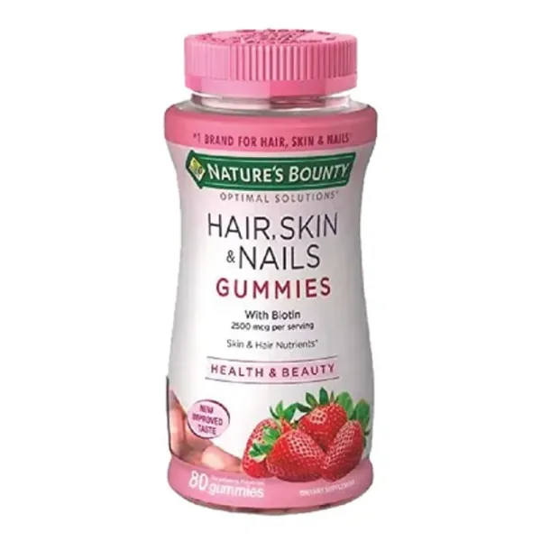 Nature's Bounty Gomitas Cabello, Piel y Uñas con Biotina 2500 mcg — 80 gomitas sabor frutilla