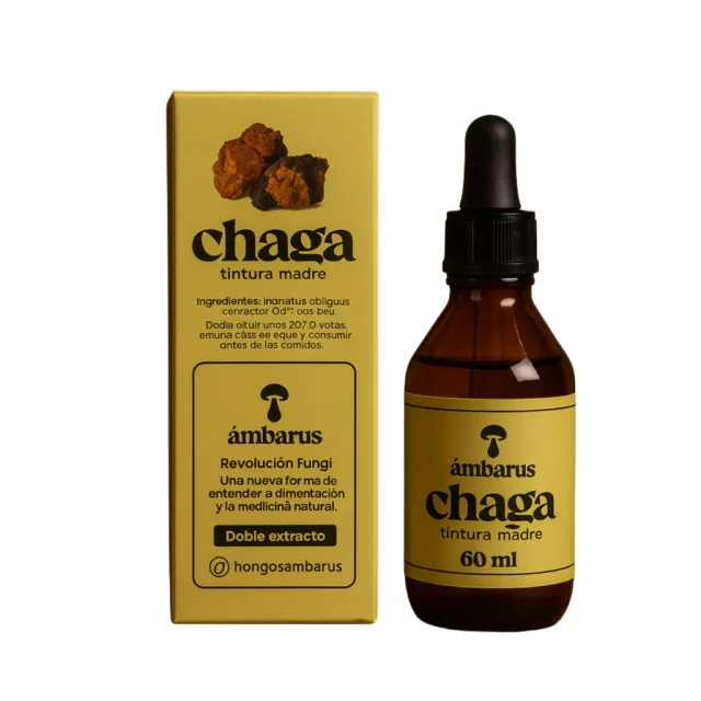 Hongo Adaptógeno Chaga Doble Extracto 60 ml – Ambarus Inmunidad, Anti-inflamatorio, Metabolismo y Energía